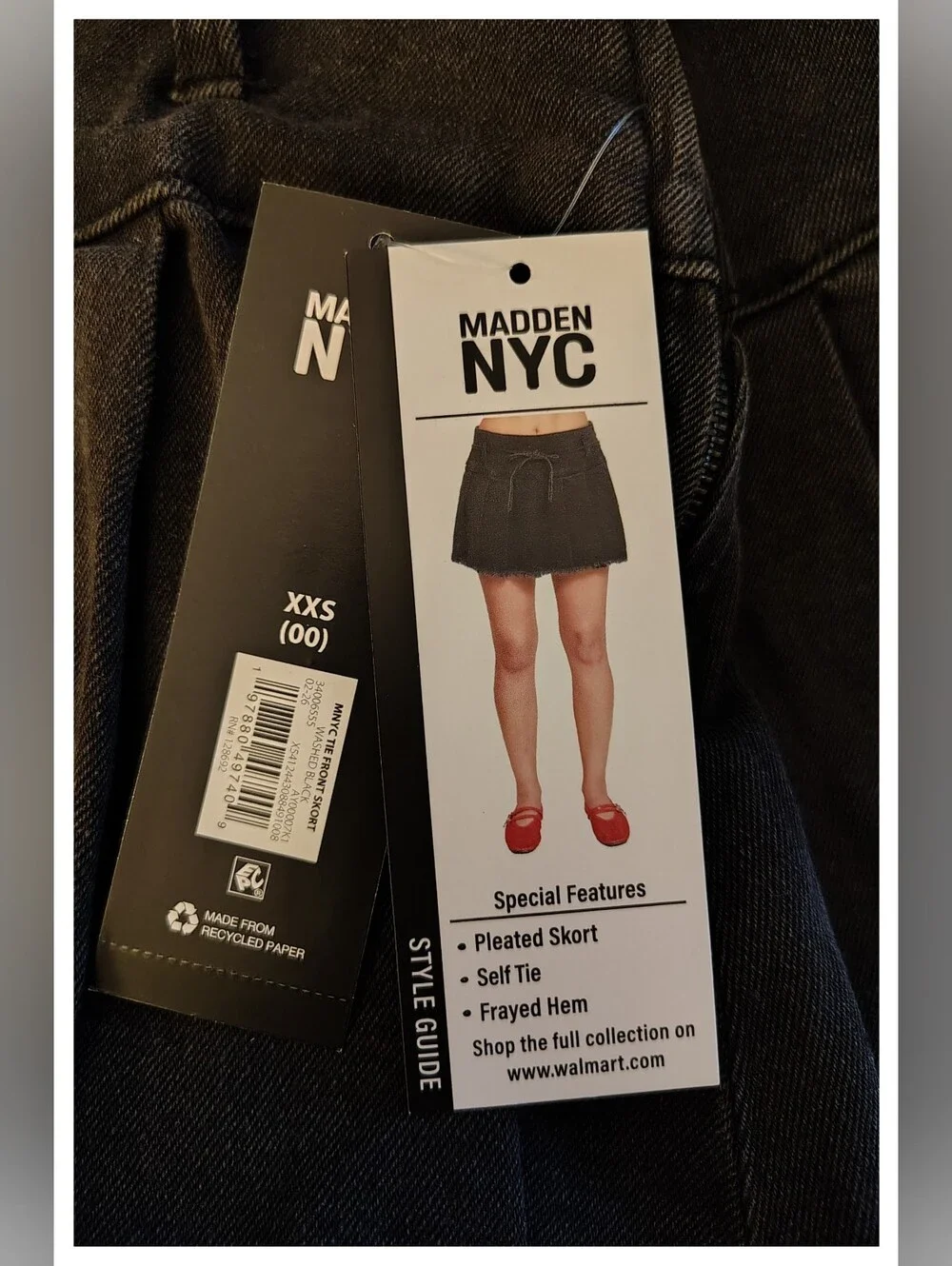 Madden NYC Pleated 'Skort' Distressed Black Denim - Junior Size XXS (00)  *NWT*